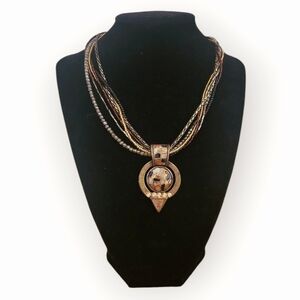 Vintage Chico's Multi Strand Seed Beads Stone Rhinestone Necklace